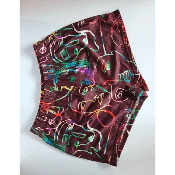 Multicolor Faces Print Pull On Brown Shorts SIZE M NEW - Picture 2 of 10
